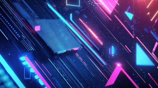 create geometric background in neo futurism and cyberpunk 2070 style, color blue, blue, minimalism 