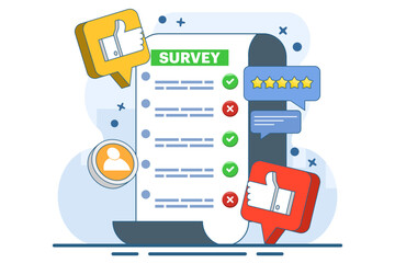 online survey concept, Customer Survey Form Filling Test, Customer experience and satisfaction. questionnaire or survey. filling or answering questions on a form. collecting information.