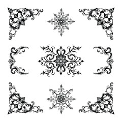 Classic Black Ornamental Flourish and Snowflake Design Collection