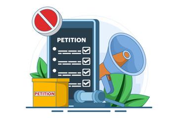 Petition concept, petition form, make a choice, voting, democracy, public appeal document, complaint, online petition. Petition form with ballot box. signing and distributing petition or complaint.