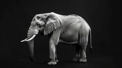Fototapeta premium Elephant on black, fine art B&W isolated on white background, studio photography, png 