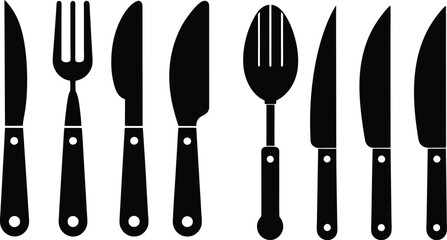 Set of Elegant Cutlery Set and Kitchen Knives – High Quality Vector Illustration for Kitchenware Designs