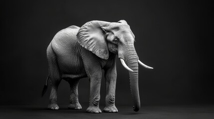 Obraz premium Elephant on black, fine art B&W isolated on white background, studio photography, png 