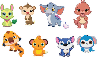 Charming Set of Adorable Cartoon Designs - Vector Illustration