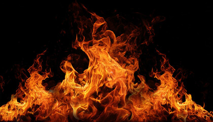 Fototapeta premium Flaming fire clear black background