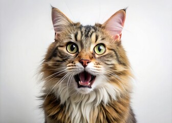 Playful Cat Shaking Head in Disapproval with Funny Expression on Its Face Against a White Background