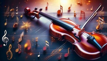 Fototapeta premium violin and music notes
