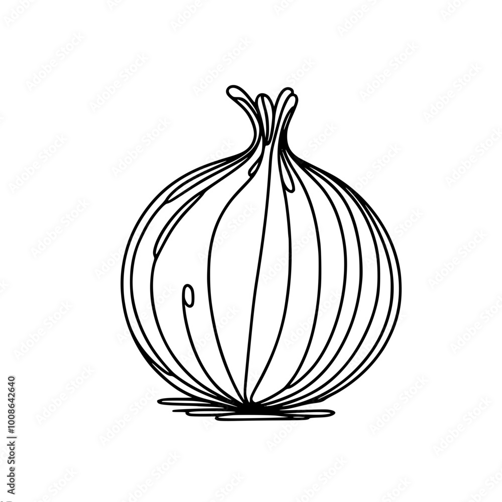 Poster linear vector outline drawing of an onion