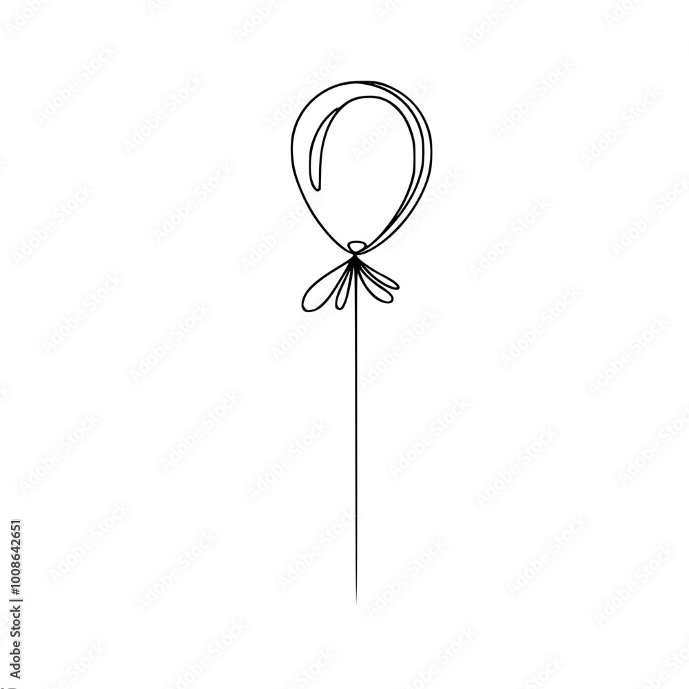 Poster linear contour vector simple drawing of a balloon with a thread tied to it, symbolizing the holiday.