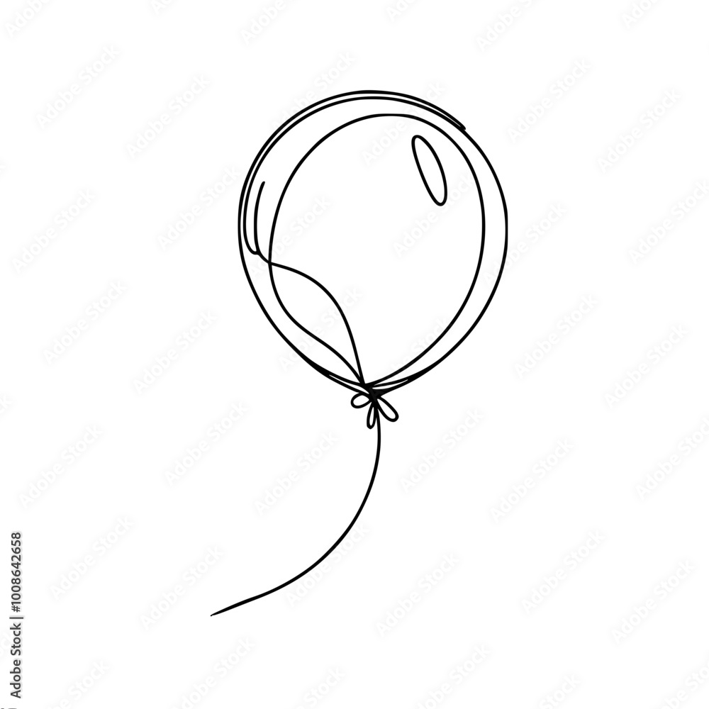 Poster linear contour vector simple drawing of a hot air balloon with a short string , close up.
