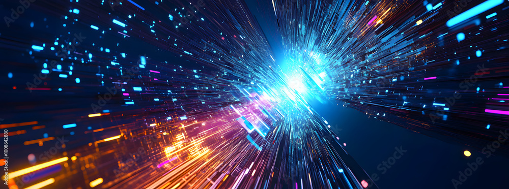 Aufkleber futuristic data stream 3d illustration. data transfer technology. cyberpunk, big data and cybersecur