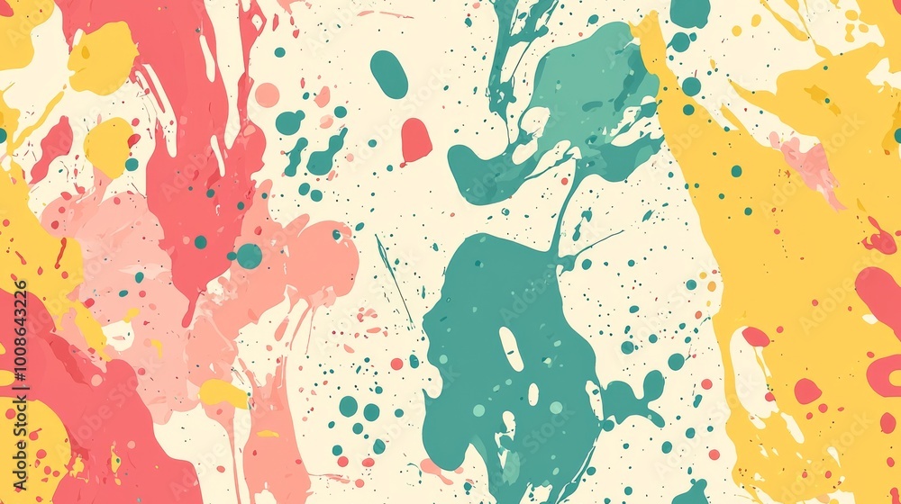 Wall mural artistic splashes of color seamless pattern. vibrant splashes of multicolored paint background