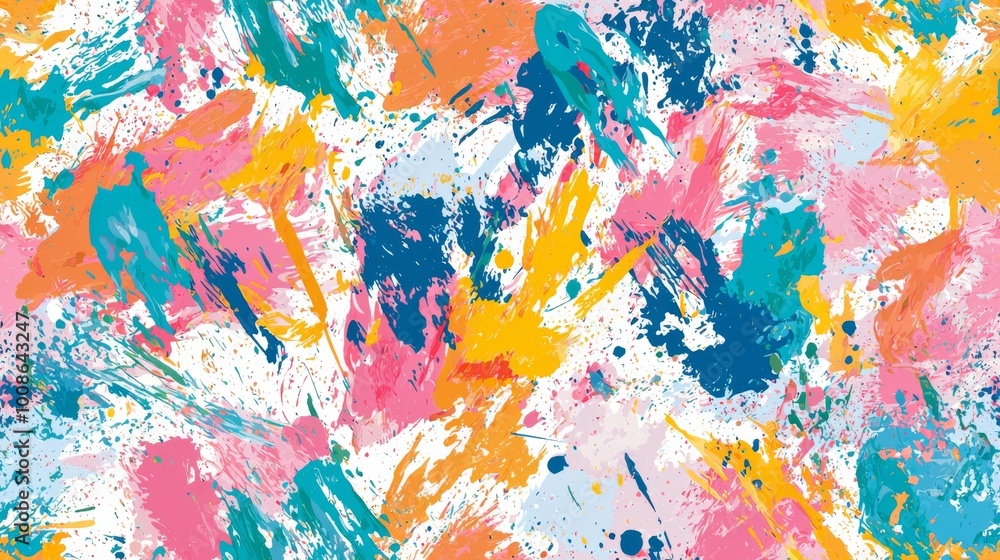 Wall mural artistic splashes of color seamless pattern. vibrant splashes of multicolored paint background