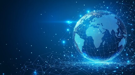 Global Network, Digital World Glowing With Lines And Dots. Concept Of Blockchain Technologies.