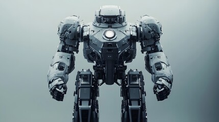 Futuristic mecha figure standing tall with advanced robotic features