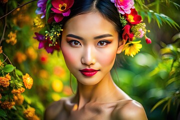 Naklejka premium Radiant Glowing Skin of Asian Origin Showcasing Natural Beauty and Healthy Complexion in Detail