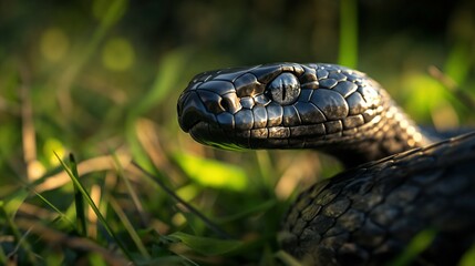 Obraz premium A snake is a limbless reptile characterized by its elongated body covered in scales. Snakes move by slithering, using muscular contractions and gripping surfaces with their scales