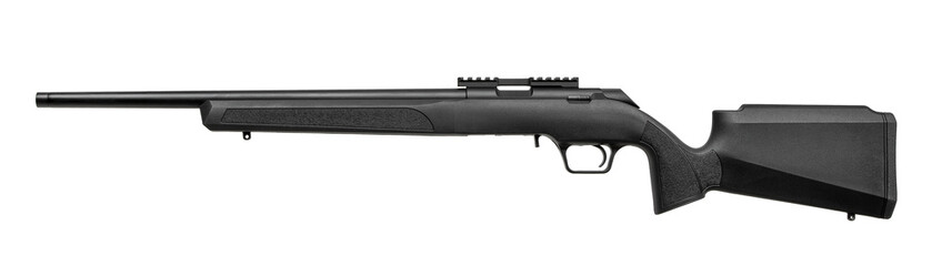Modern bolt action carbine .22 caliber with plastic butt. Small caliber rifle for sport shooting...