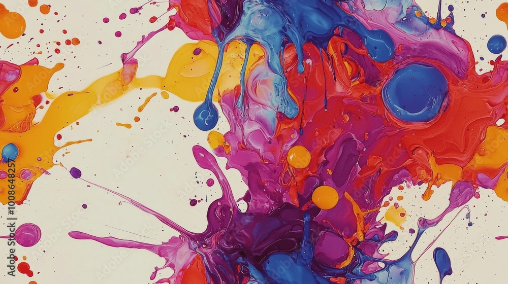 Wall mural artistic splashes of color seamless pattern. vibrant splashes of multicolored paint background