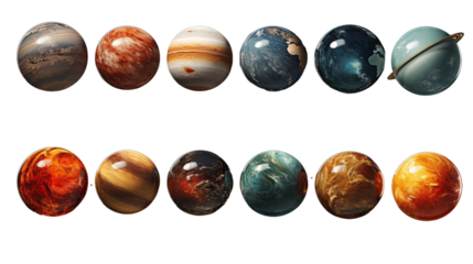 set of different type of planets, Isolated on Transparent Background.