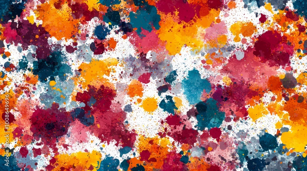 Wall mural artistic splashes of color seamless pattern. vibrant splashes of multicolored paint background