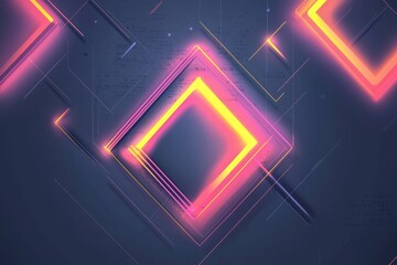 Naklejka premium an image of a neon floating geometric shapes, neon light coming out in pink orange and yellow gradients, on grey flat background, isometric mode, looks like a wallpaper produced by apple company 