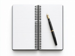 An open notebook with blank pages next to a fountain pen, perfect for writing notes or brainstorming creative ideas.