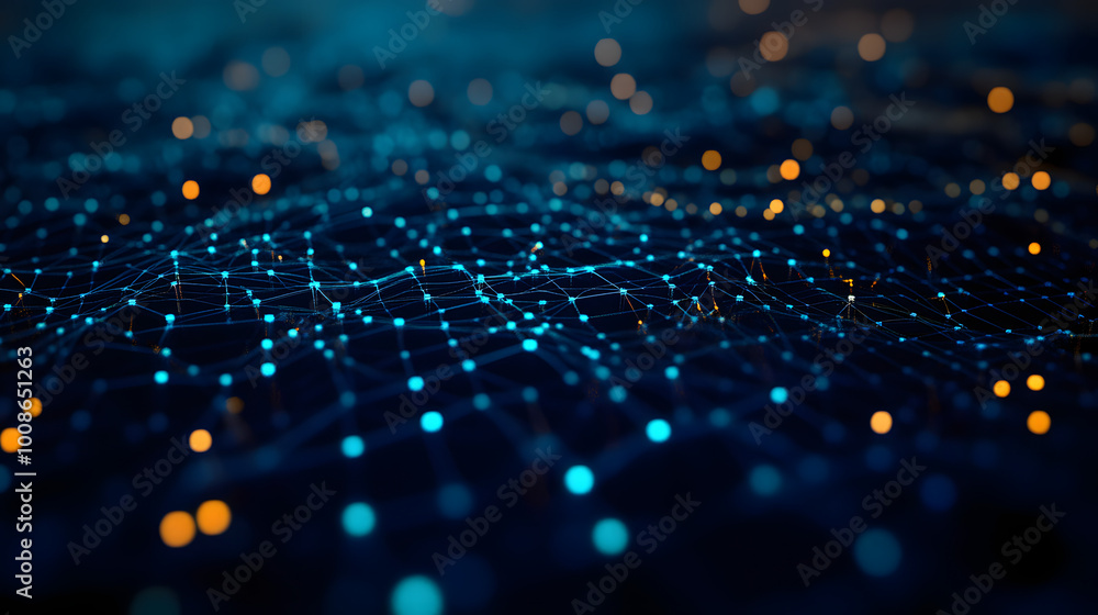 Poster artificial intelligence in a network connection. structural transmission of information. 3d renderin