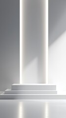 Obraz premium A minimalistic white column with light illuminating the space, perfect for showcasing products or art in a modern setting.