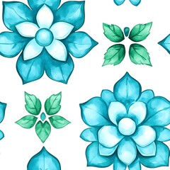 Obraz premium Watercolor Blue and Green Floral Pattern Seamless Repeat