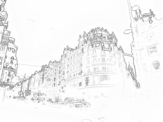 Obraz premium illustration, building, monument, black and white, outline, patt