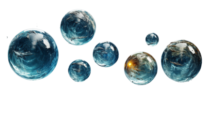 set of ice planets, Isolated on Transparent Background.