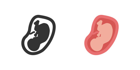 Baby, human embryo icon. Fetus prenatal human child silhouette. Isolated vector