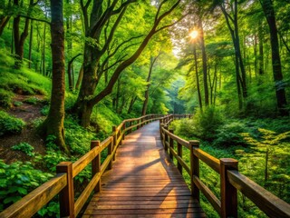 Scenic Natural Walking Trails Through Lush Green Forests and Serene Landscapes with Clear Skies
