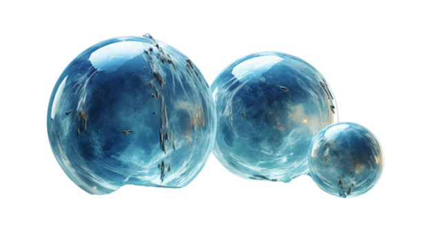set of ice planets, Isolated on Transparent Background.