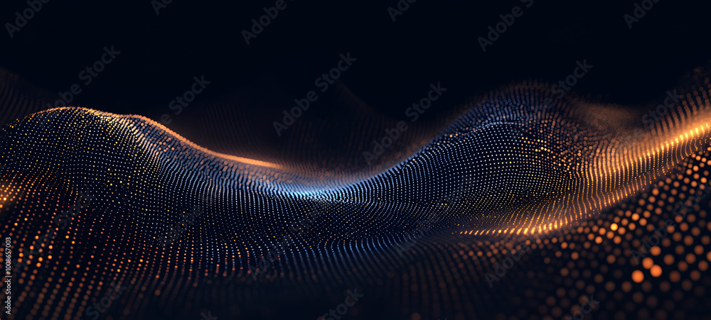 Poster wave of particles. futuristic point wave. vector illustration. abstract background with a dynamic wa