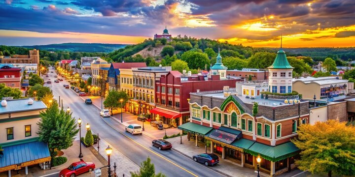 Scenic View of Downtown Branson Missouri Featuring Shops, Restaurants, and Vibrant City Life