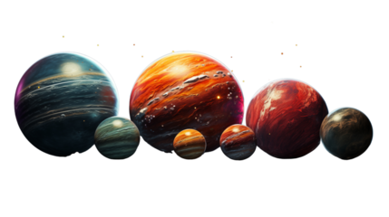Set of planets, Isolated on Transparent Background.