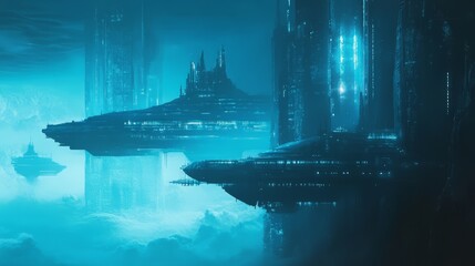 sky-fi background blue. concept of the future. city of the future, space. scientific achievements in the future.