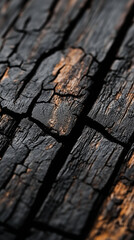 Close-Up of Charred Wood Texture with Rich Details