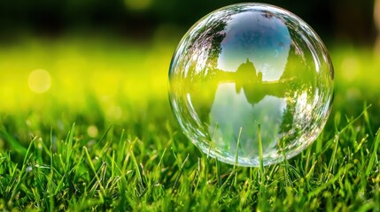 A soap bubble on green grass