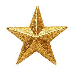 Fototapeta premium Golden star christmas decoration for tree isolated on transparent or white background