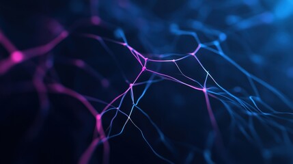 Abstract Neural Network with Glowing Connections in Blue and Pink