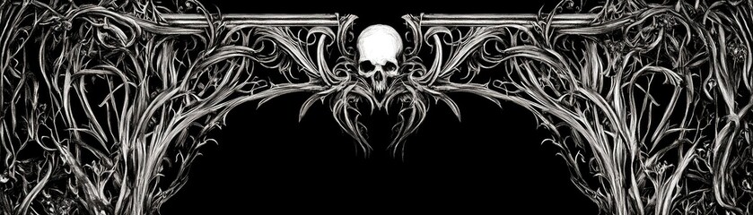Intricate gothic design featuring skull and thorny branches, perfect for dark-themed artworks and backgrounds.