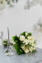 Beautiful spring bouquet with white tender flowers	