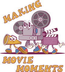 Retro movie groovy mascot characters design