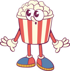 Pop-corn retro groovy mascot character