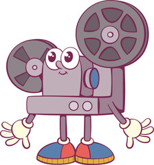Retro movie projector groovy mascot