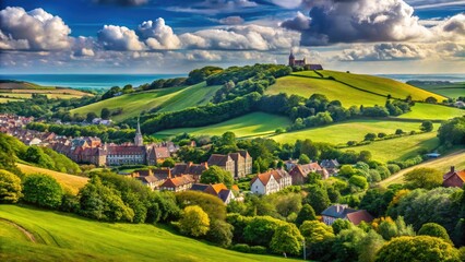Obraz premium Scenic View of the Historic Battlefield of Hastings with Rolling Hills and Greenery in Background