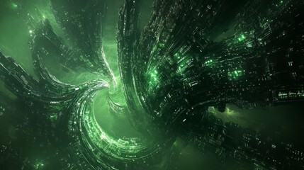 sky-fi background green. concept of the future. city of the future, space. scientific achievements in the future.